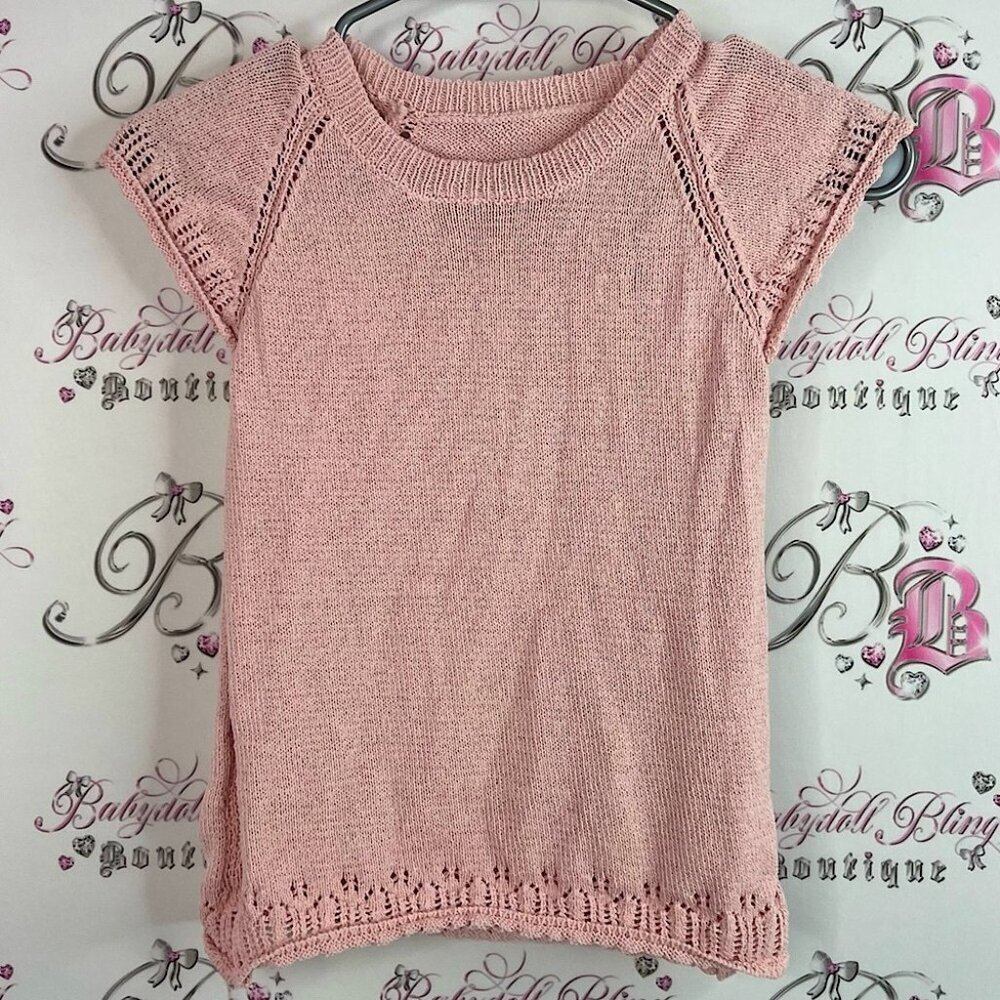 Crochet knit tshirt top light Pink Knit Short Sleeve Top